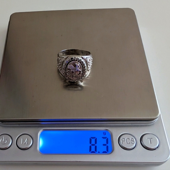 SILVER BOLD SAINT GEORGE & THE DRAGON MAN'S SIGNET WITH RELIGIOUS MOTYVS - Picture 9 of 9